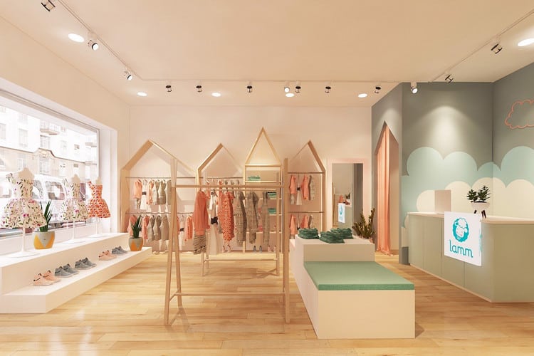 Shop quần áo trẻ em với kết hợp màu sắc hài hoà