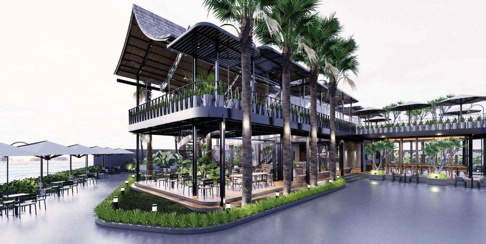 Một mẫu thiết kế quán cafe ngoài trời trang trí cây xanh Một mẫu thiết kế quán cafe ngoài trời trang trí cây xanh