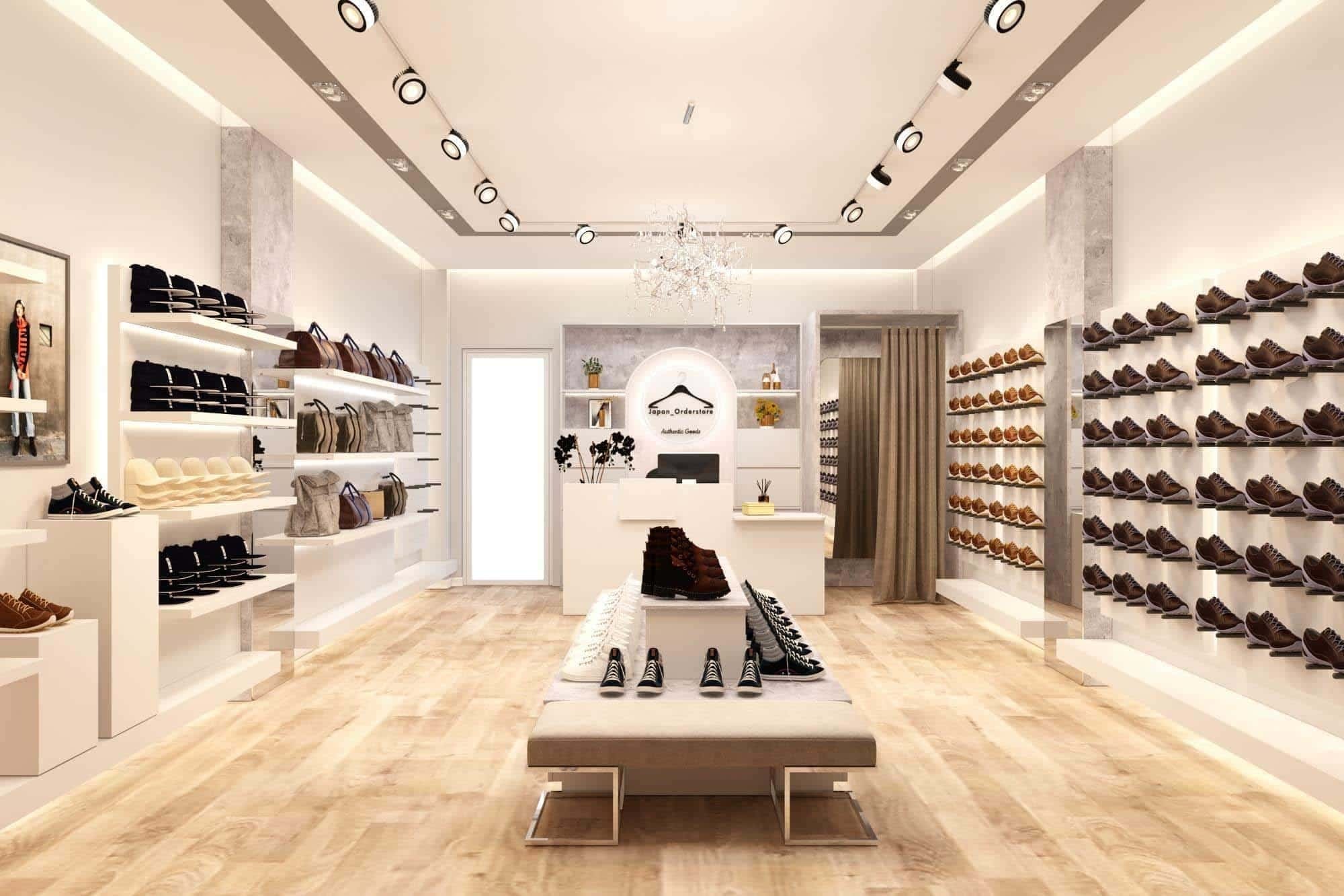 Mẫu thi công shop giày dép sang trọng