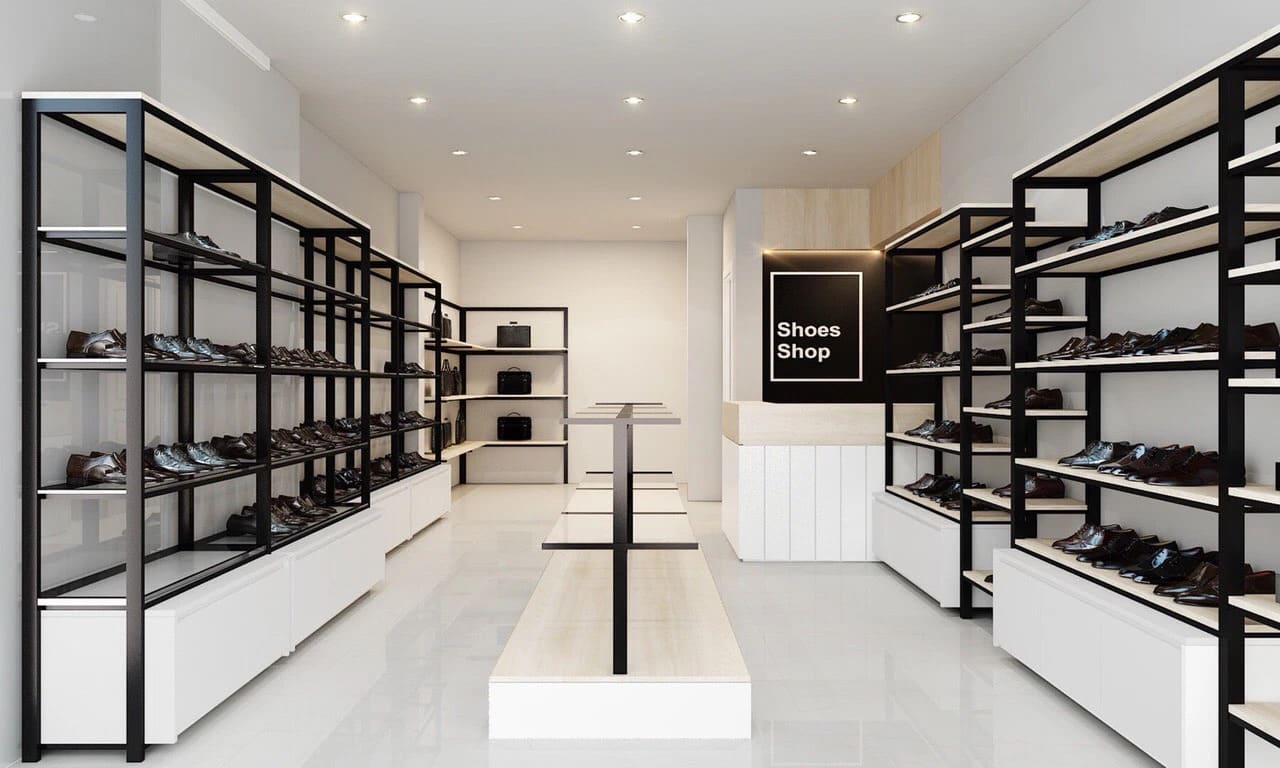 Mẫu thiết kế shop giày da diện tích nhỏ tối ưu không gian