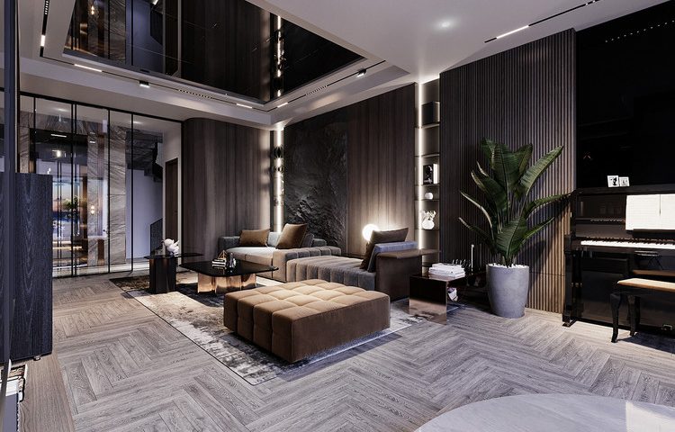 Shophouse thiết kế không gian rộng rãi với tone màu đen xám sang trọng, huyền bí