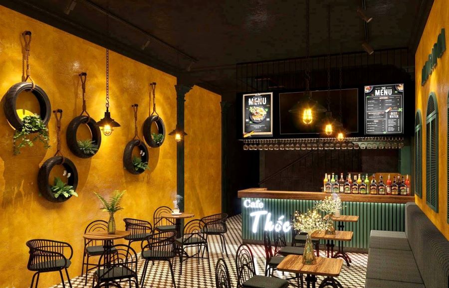 Ý tưởng trang trí quán cà phê từ vật liệu tái chế - Mẫu 2 Ý tưởng trang trí quán cà phê từ vật liệu tái chế - Mẫu 2