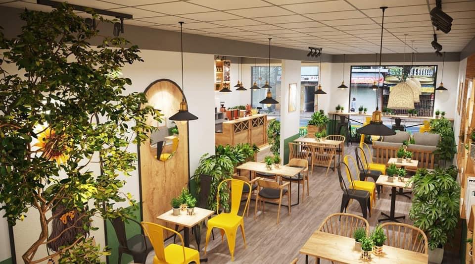 Thiết kế quán cafe ăn sáng phong cách Tropical đưa thiên nhiên vào không gian quán