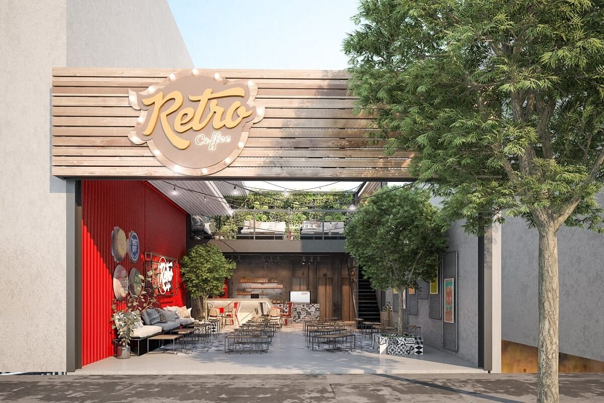 Thiết kế quán cafe mặt tiền 10m kết hợp bàn ghế ngoài trời và tiểu cảnh, Thiết kế quán cafe mặt tiền 10m kết hợp bàn ghế ngoài trời và tiểu cảnh,