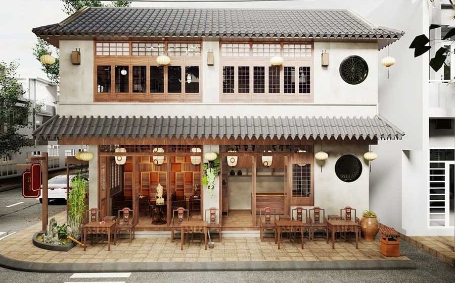 Thiết kế quán cafe mặt tiền 10m 2 tầng có ban công ngoài trời, thu hút khách nhờ view đẹp Thiết kế quán cafe mặt tiền 10m 2 tầng có ban công ngoài trời, thu hút khách nhờ view đẹp