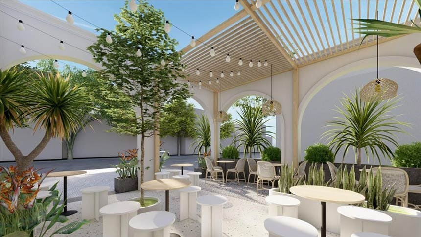 Thiết kế quán cafe ngoài trời phong cách Nhật – Hàn với bàn gỗ thấp Thiết kế quán cafe ngoài trời phong cách Nhật – Hàn với bàn gỗ thấp
