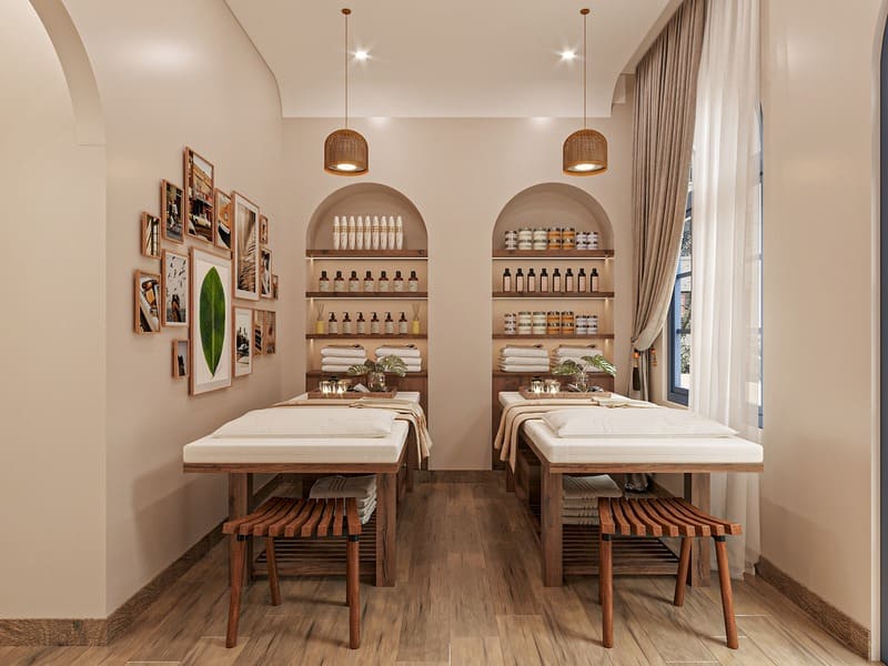 Thiết kế spa phun xăm phong cách Nhật Bản, thanh tịnh, phù hợp khách yêu thích văn hóa Á Đông. Thiết kế spa phun xăm phong cách Nhật Bản, thanh tịnh, phù hợp khách yêu thích văn hóa Á Đông.