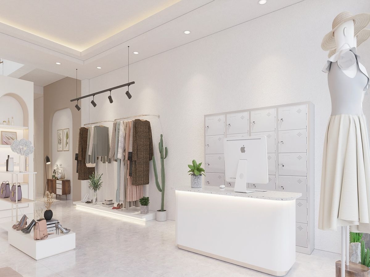 Thiết kế shop quần áo 15m2 phong cách tối giản - mẫu 2 Thiết kế shop quần áo 15m2 phong cách tối giản - mẫu 2