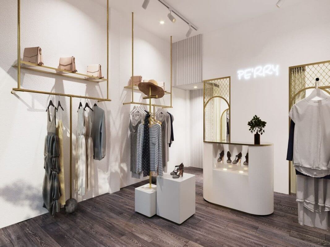 Thiết kế shop quần áo 15m2 phong cách tối giản - mẫu 3 Thiết kế shop quần áo 15m2 phong cách tối giản - mẫu 3