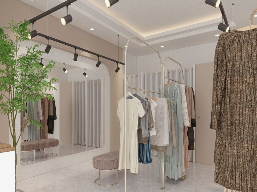 Mẫu thiết kế shop quần áo 40m2 hiện đại 1