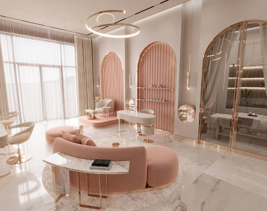 Mẫu thiết kế spa màu hồng ánh kim Mẫu thiết kế spa màu hồng ánh kim