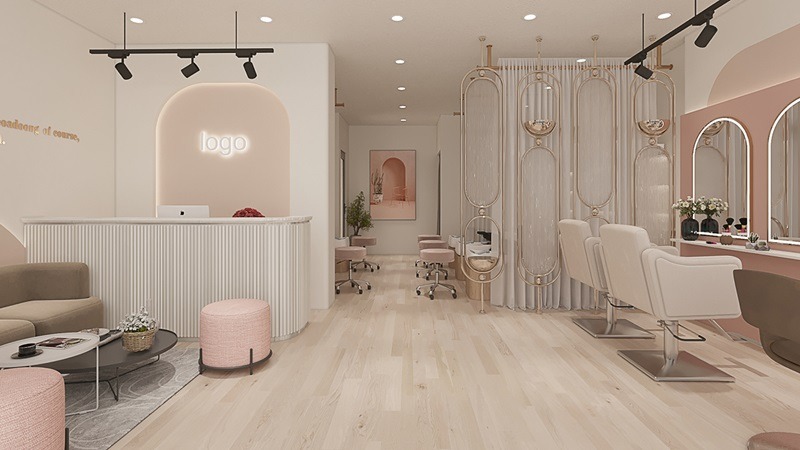 Tham khảo mẫu thiết kế spa màu hồng - trắng Tham khảo mẫu thiết kế spa màu hồng - trắng