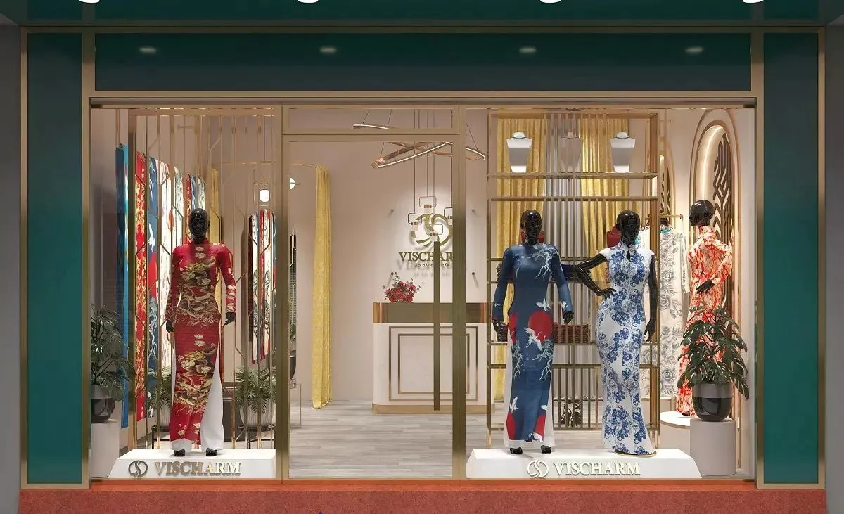 Mẫu thiết kế cửa hàng áo dài hiện đại, thanh lịch - Mẫu 5 Mẫu thiết kế cửa hàng áo dài hiện đại, thanh lịch - Mẫu 5