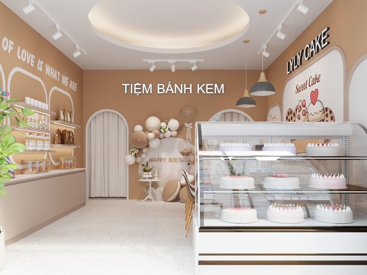 Mẫu thiết kế cửa hàng bánh ngọt tone pastel nhẹ nhàng, tinh tế Mẫu thiết kế cửa hàng bánh ngọt tone pastel nhẹ nhàng, tinh tế