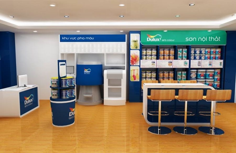 Mẫu showroom sơn cao cấp với khu vực tư vấn sang trọng. Mẫu showroom sơn cao cấp với khu vực tư vấn sang trọng.