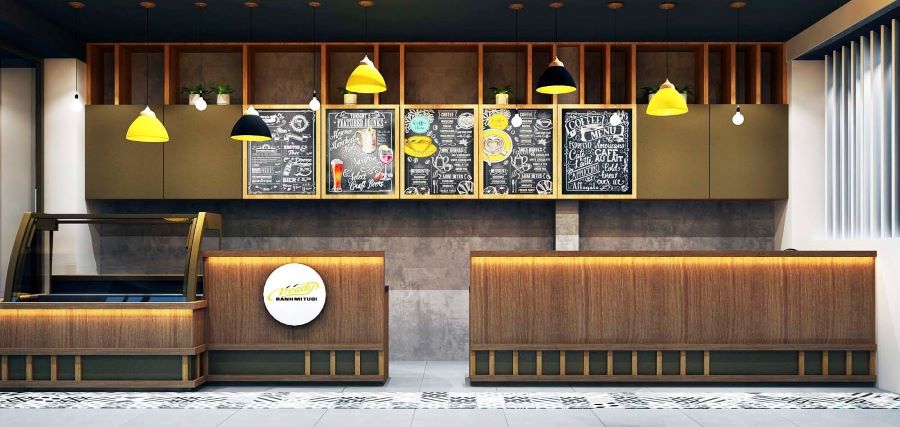 Tiệm bánh mì phong cách truyền thống với bảng hiệu gỗ Tiệm bánh mì phong cách truyền thống với bảng hiệu gỗ