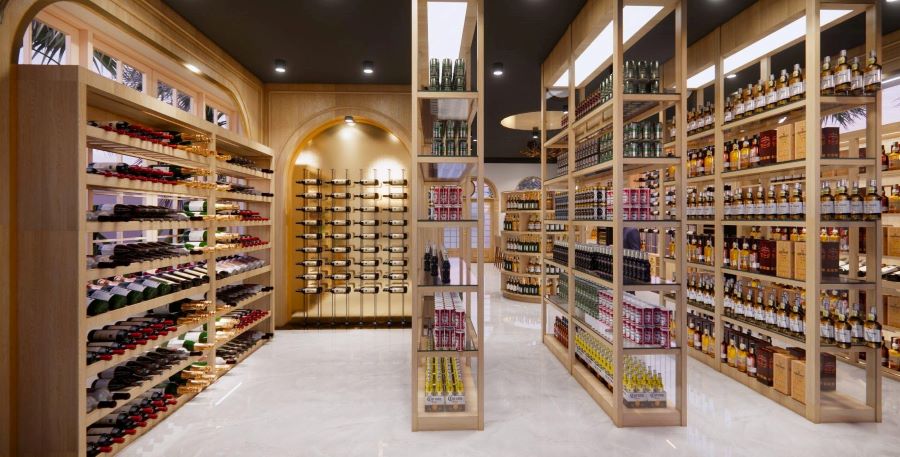 Mẫu thiết kế cửa hàng rượu nhỏ gọn dưới 50m2 1