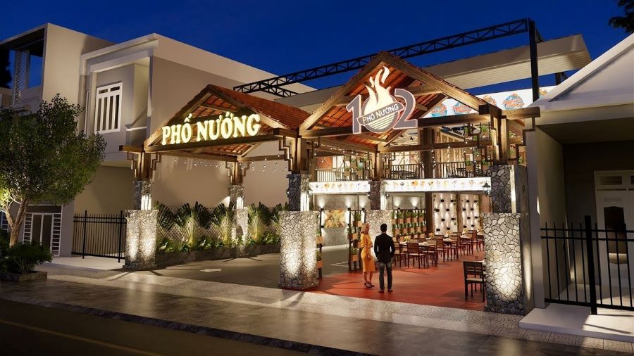 Nhà hàng Hàn Quốc đường phố hiện đại, quầy bar và không gian sôi động