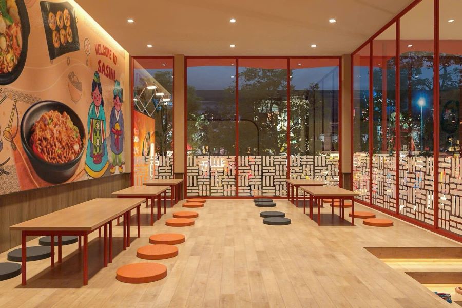 Mẫu thiết kế quán mì cay đẹp 60m2 