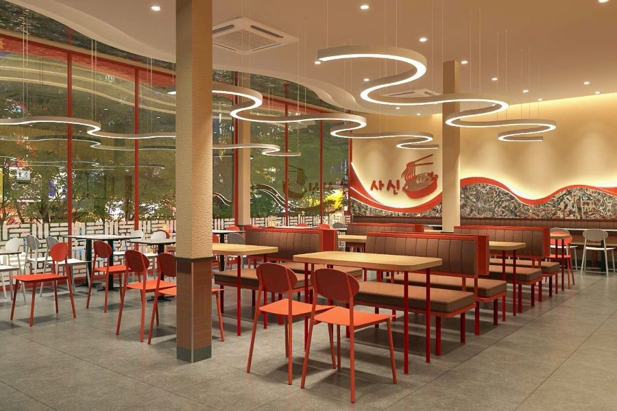 Mẫu thiết kế quán mì cay đẹp 60m2 kết hợp không gian mở