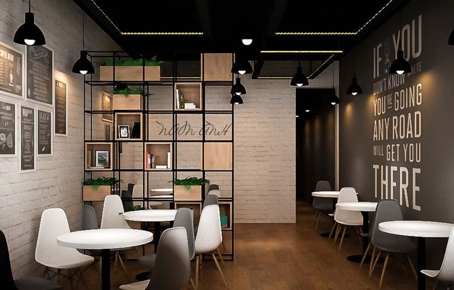 Mẫu thiết kế quán trà sữa 50m2 theo phong cách tối giản, tiết kiệm không gian