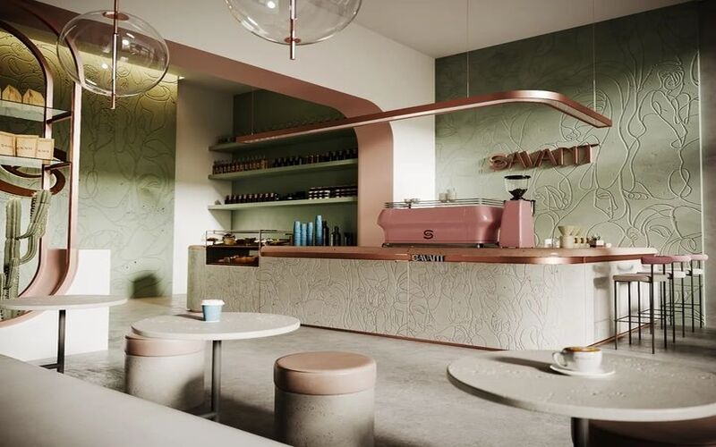 Một số mẫu thiết kế quán trà sữa 50m2 hình chữ L 2