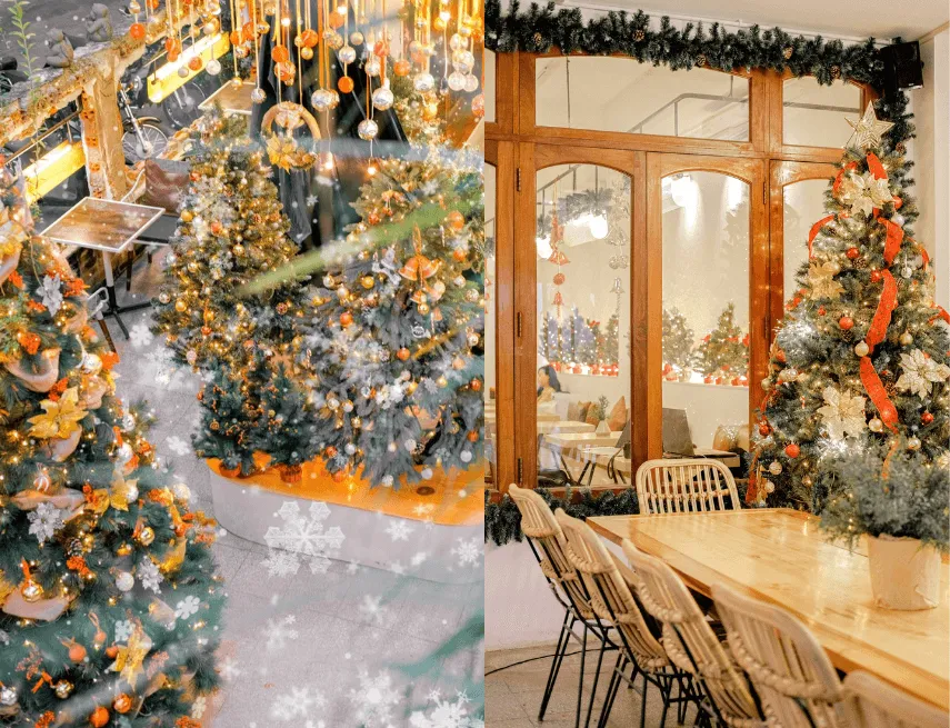 Sân vườn quán cafe trang trí Noel ngoài trời bắt mắt Sân vườn quán cafe trang trí Noel ngoài trời bắt mắt