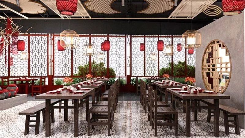 Mẫu thiết kế nhà hàng Trung Quốc hiện đại pha cổ điển - Mẫu 5