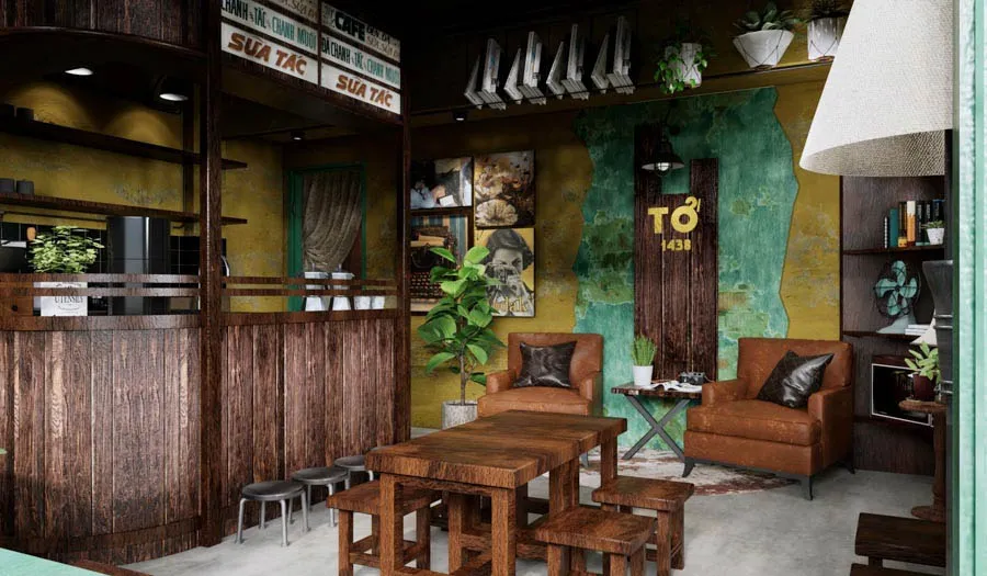 Mẫu thiết kế quán cafe 15m2 cổ điển ấm cúng 1