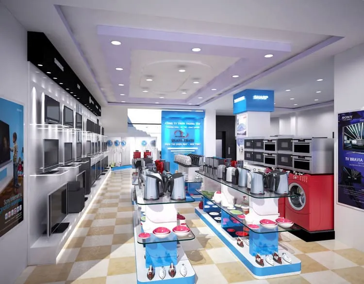 Gia Long gợi ý mẫu thiết kế cửa hàng điện máy vừa (100–200m2) Gia Long gợi ý mẫu thiết kế cửa hàng điện máy vừa (100–200m2)