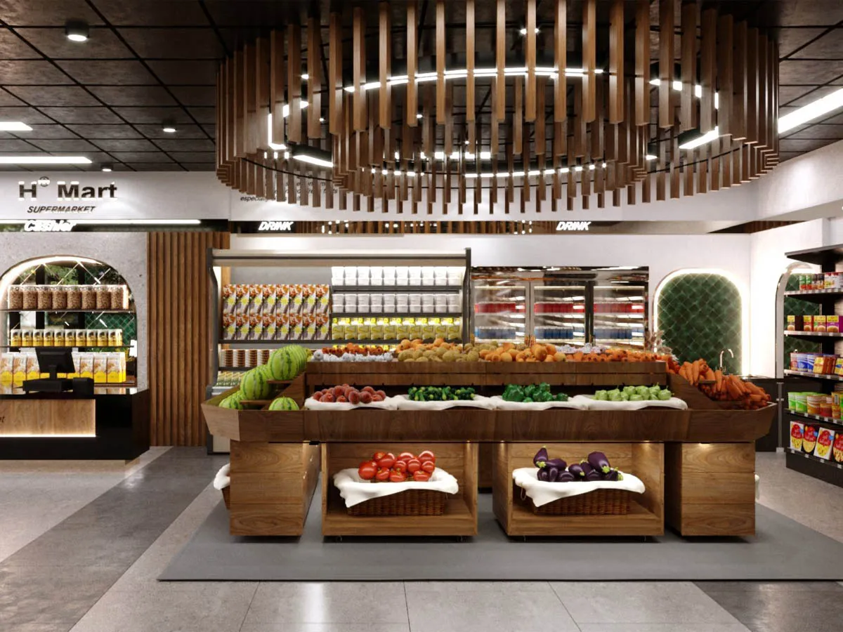 Mẫu thiết kế siêu thị mini 60m2 trẻ trung, tiện nghi
