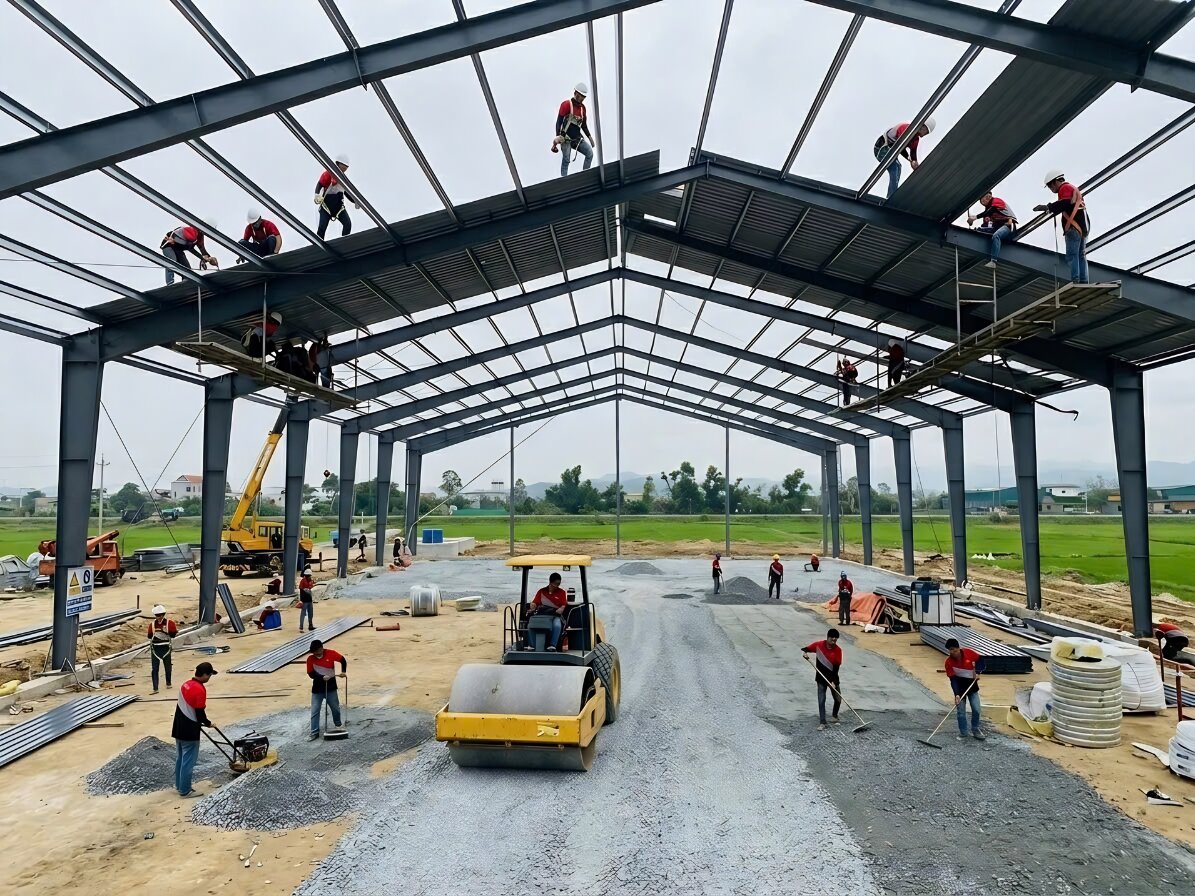 Đội ngũ công nhân kỹ thuật lành nghề của Gia Long thực hiện lắp dựng nhà xưởng - 1