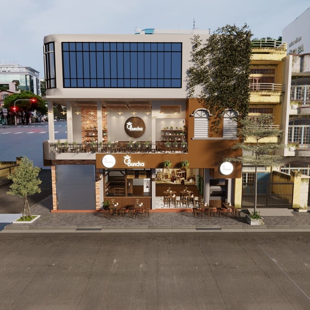 thiết kế quán cafe mặt tiền 10m